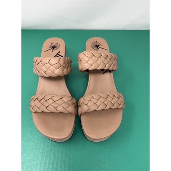 OBT Womens Leather Braided Strappy Slip-On Beige Wedge Sandals Black 9.5 New - Picture 2 of 8